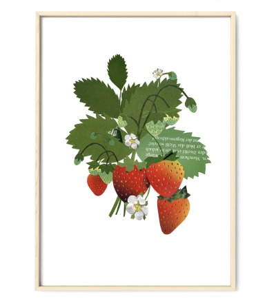 Erdbeerpflanze Fine Art Print Giclée Print Poster Kunstdruck Zeichnung - Collage aus Magazinen