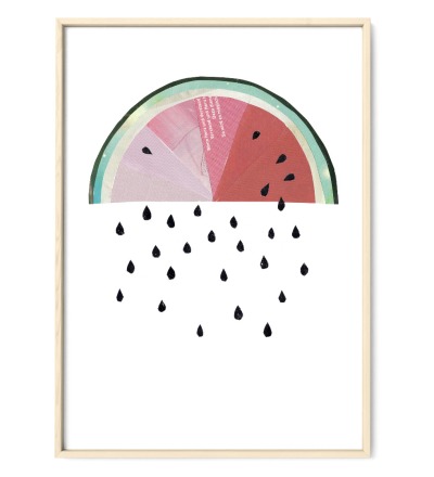 Melonenregen Fine Art Print Giclée Print Poster Kunstdruck Zeichnung - Collage aus alten Magazinen