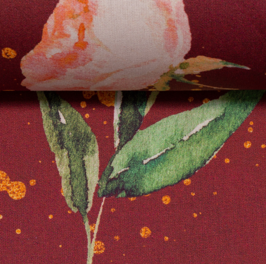 Baumwolle Blumen Rosen Tulpen mit Goldsprenkeln rot Swafing 3