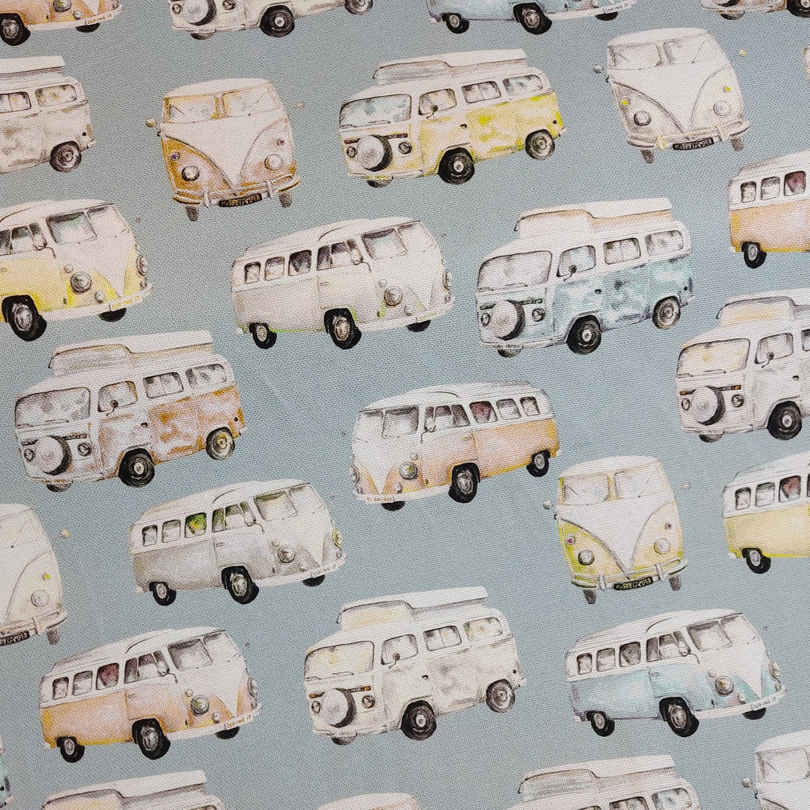 Canvas Dekostoff Taschenstoff Bulli Bus mint retro