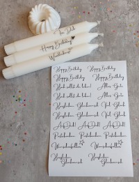 Kerzentattoo Kerzenfolie Kerzensticker auf Wasserschiebefolie verschiedene Sprüche Set Geburtstag 2