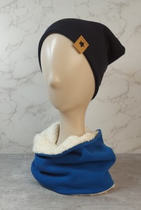 Schlupfschal einfarbig royalblau Kinder Loop Schal aus Jersey und Baumwollteddy 4