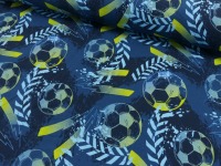 Baumwolljersey Fußball Fußbälle Blitze blau neongelb 5