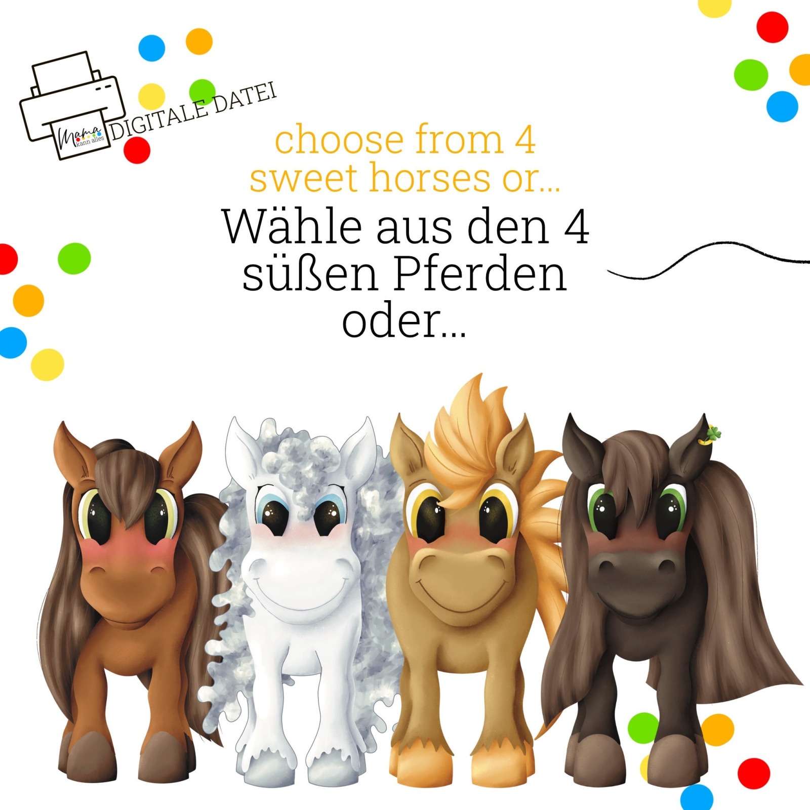 7 Einhorn und Pferde Einladungen - Stall 2