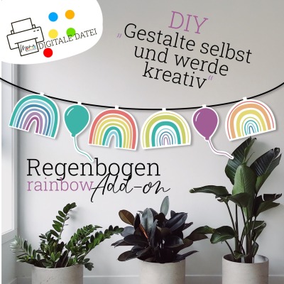 Regenbogen Girlande - Add on - PDF-Vorlage für deinen Regenbogen Kindergeburtstag