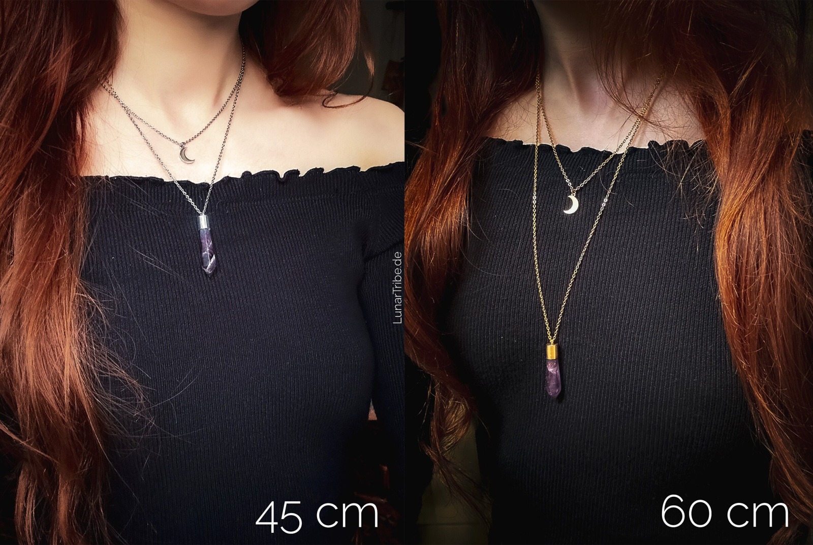 Goldene Amethyst Kette mit Mond Anhänger 9