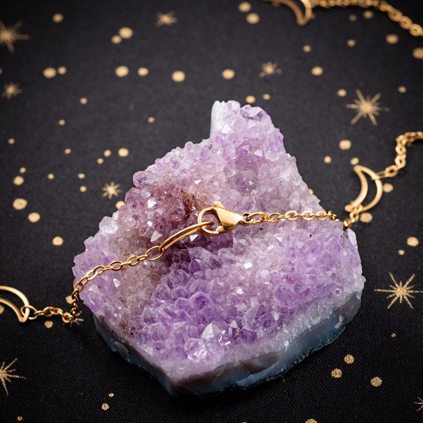 Goldene Mondkette mit Amethyst Spitze Anhänger 6