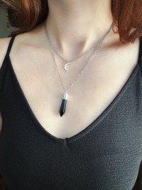 Silberne Obsidian Layering Kette mit Halbmond Anhänger 2