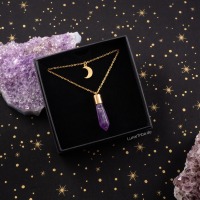 Goldene Amethyst Kette mit Mond Anhänger 7