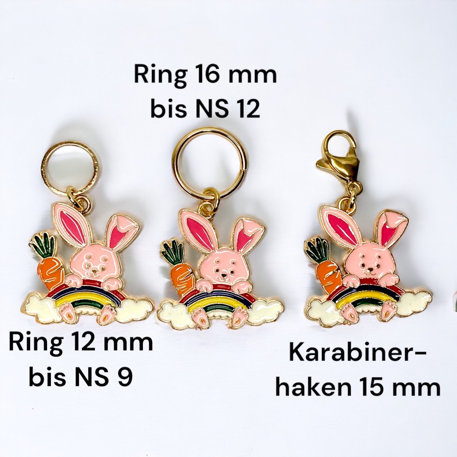 Maschenmarkierer mit Hase zum Stricken und Häkeln, Osterhase mit Möhre mit Ring oder