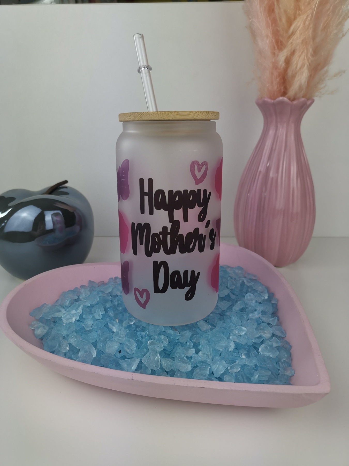 Kaffee- und Teeglas mit Bambusdeckel Frosted Happy Mother Day 3