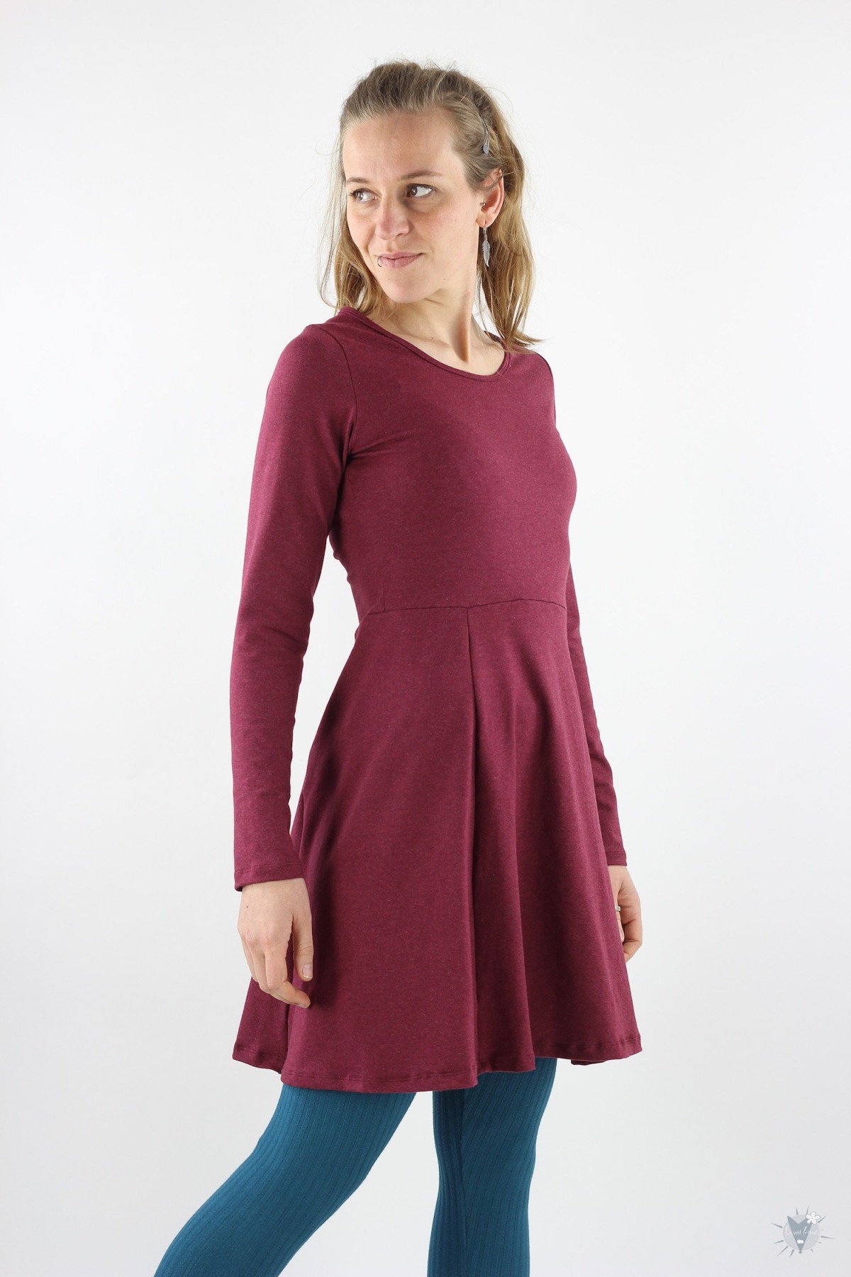 Skaterkleid mit langen Ärmeln, beere meliert, elegantes Sommerkleid aus Öko-Jersey 2