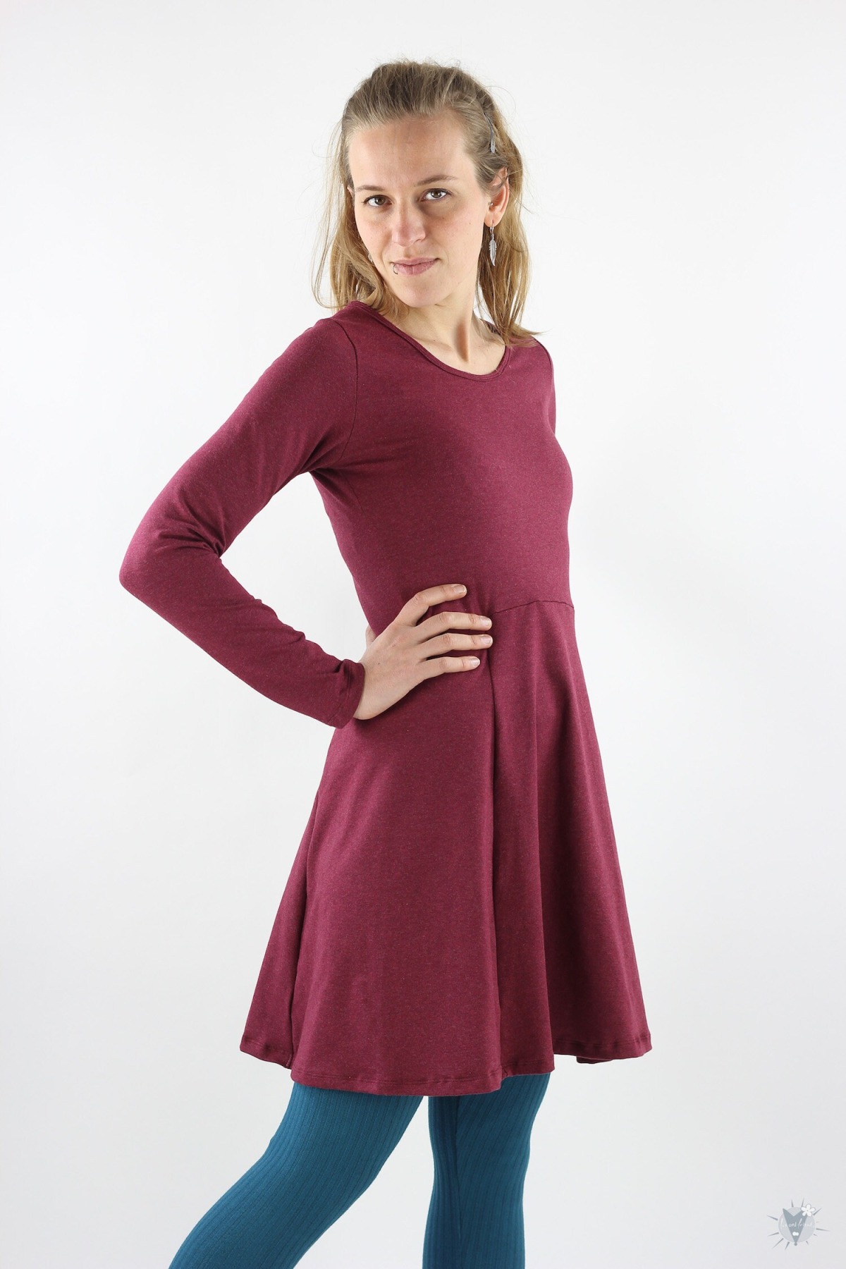 Skaterkleid mit langen Ärmeln, beere meliert, elegantes Sommerkleid aus Öko-Jersey 3