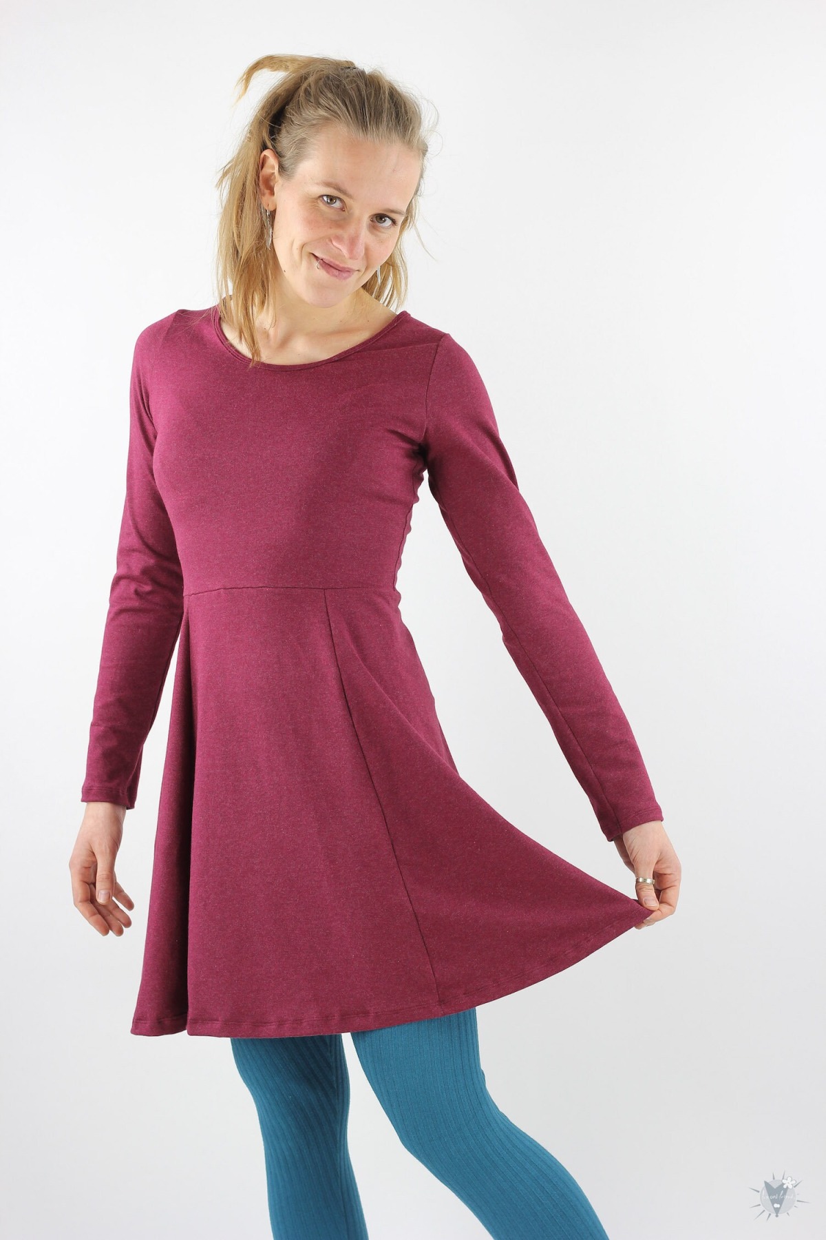 Skaterkleid mit langen Ärmeln, beere meliert, elegantes Sommerkleid aus Öko-Jersey 4