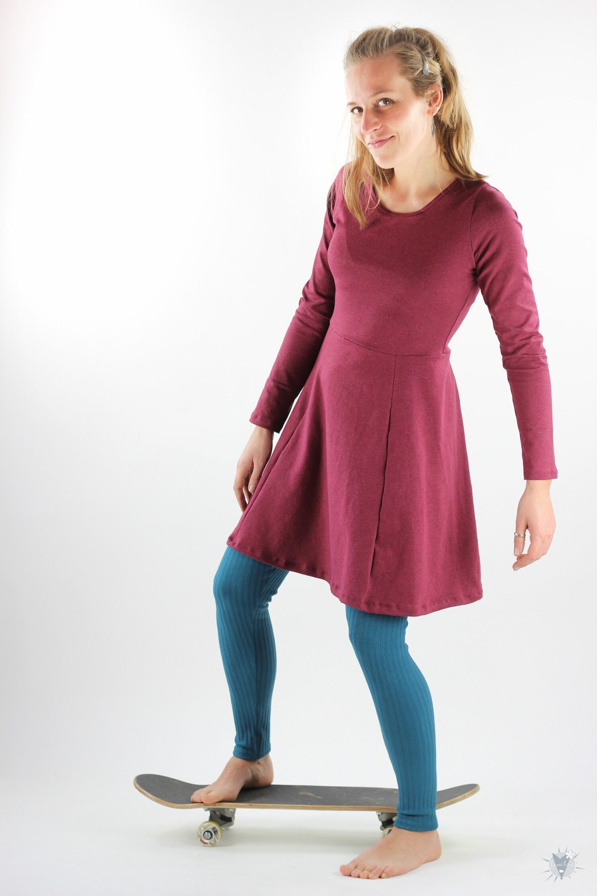 Skaterkleid mit langen Ärmeln, beere meliert, elegantes Sommerkleid aus Öko-Jersey 6