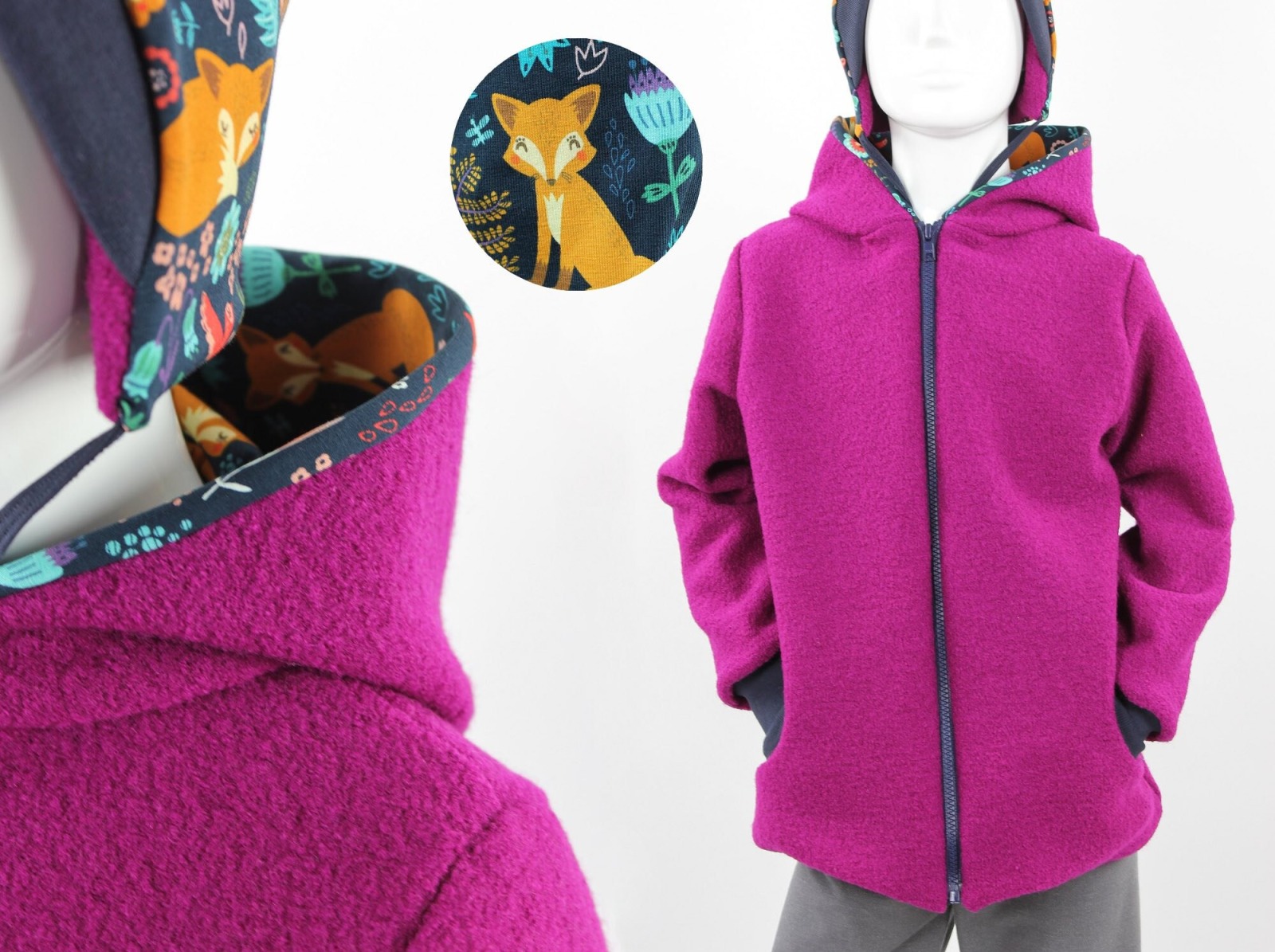 Wolljacke für Kinder pink mit Füchsen