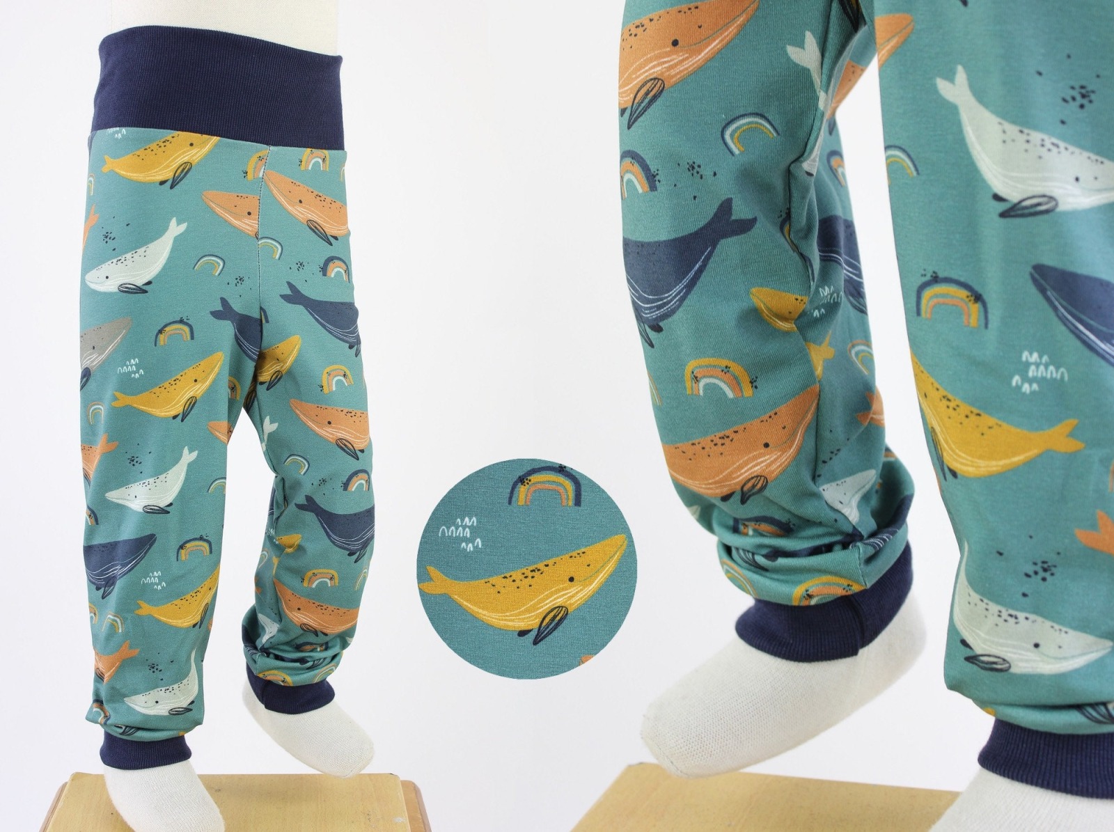 Leggings für Kinder meeresgrün mit Walen