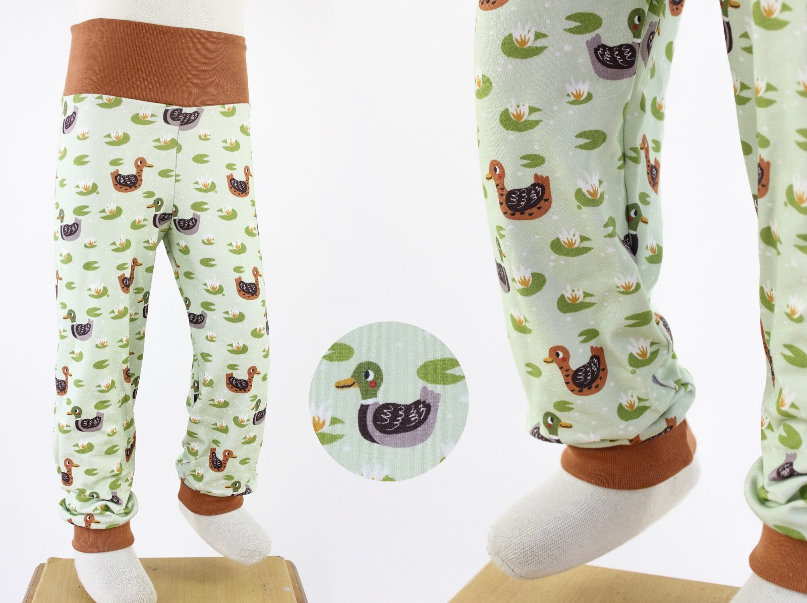 Leggings für Kinder hellgrün mit Enten