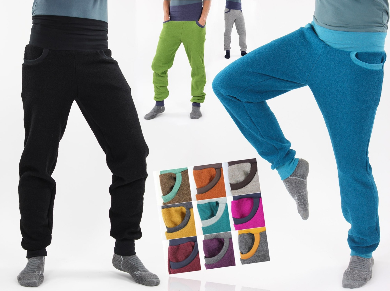 Wollhose unisex mit Taschen und Bauchbündchen MEHRERE FARBEN