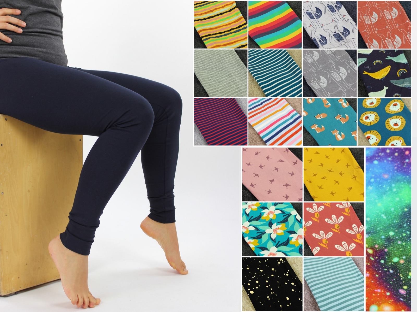 Leggings gestreift geblümt mit Tieren MEHRERE FARBEN