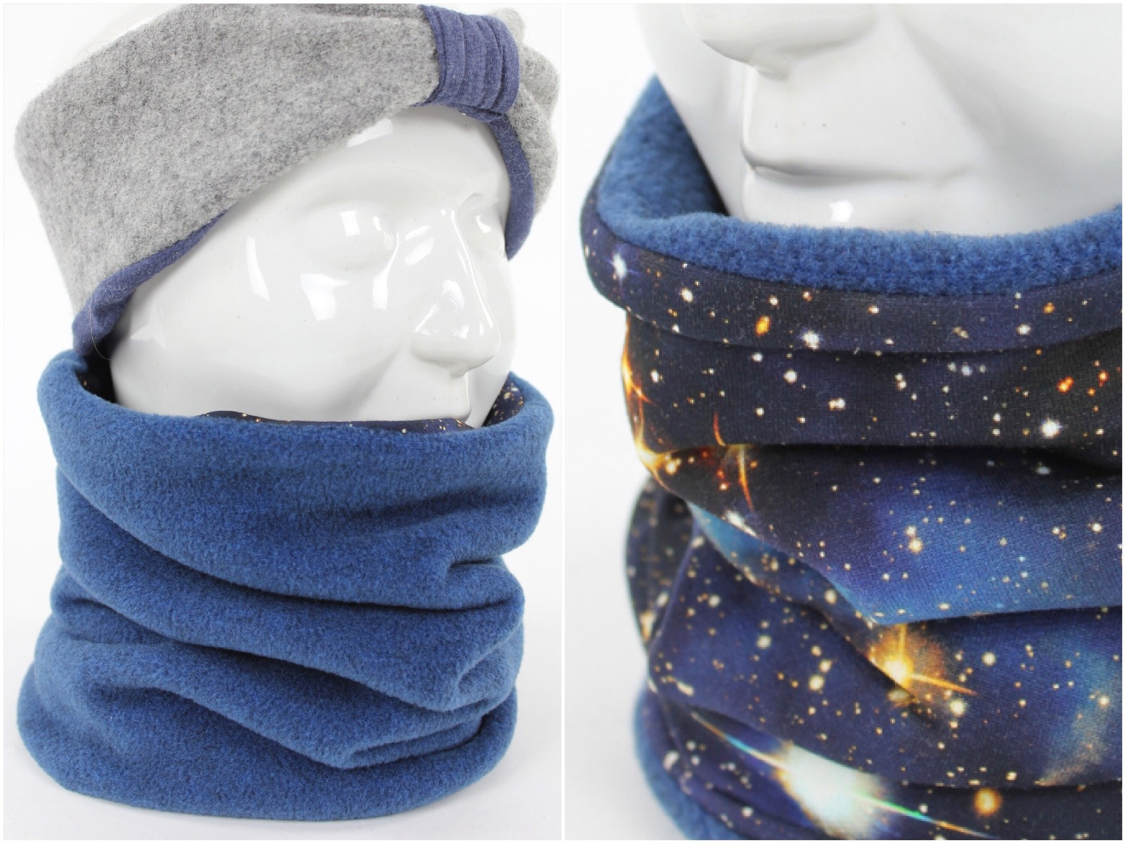 Fleece-Loopschal zum Wenden blau und Blue Galaxy