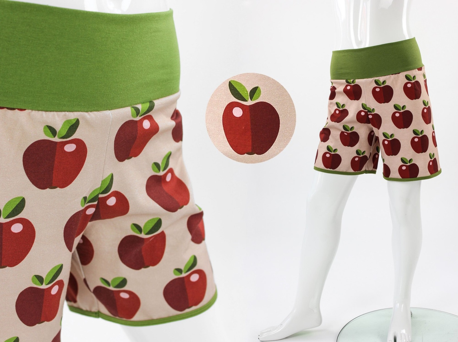 kurze Hose für Kinder rosa mit Äpfeln