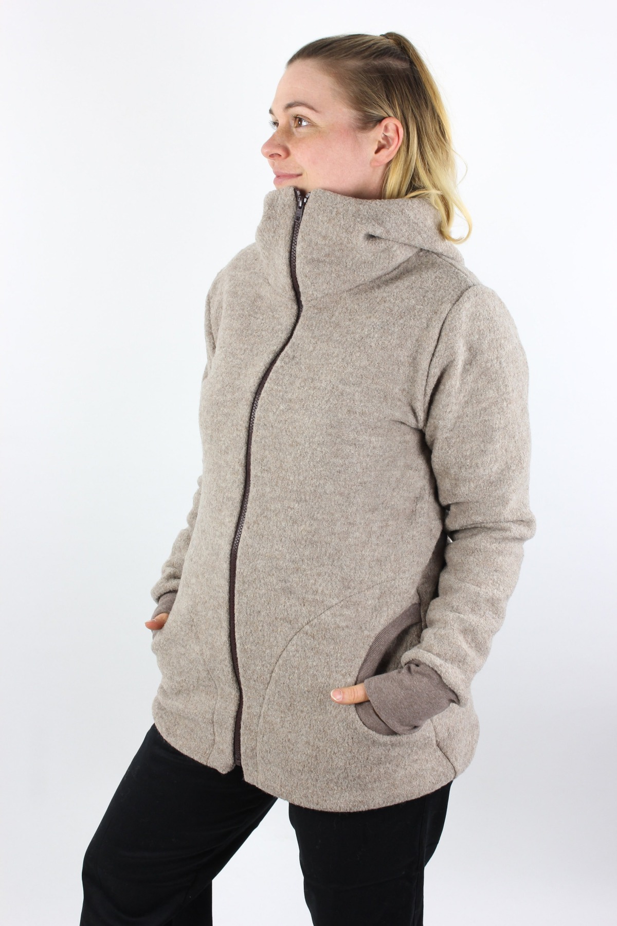 Damen-Wollwalkjacke beige und braun meliert 4