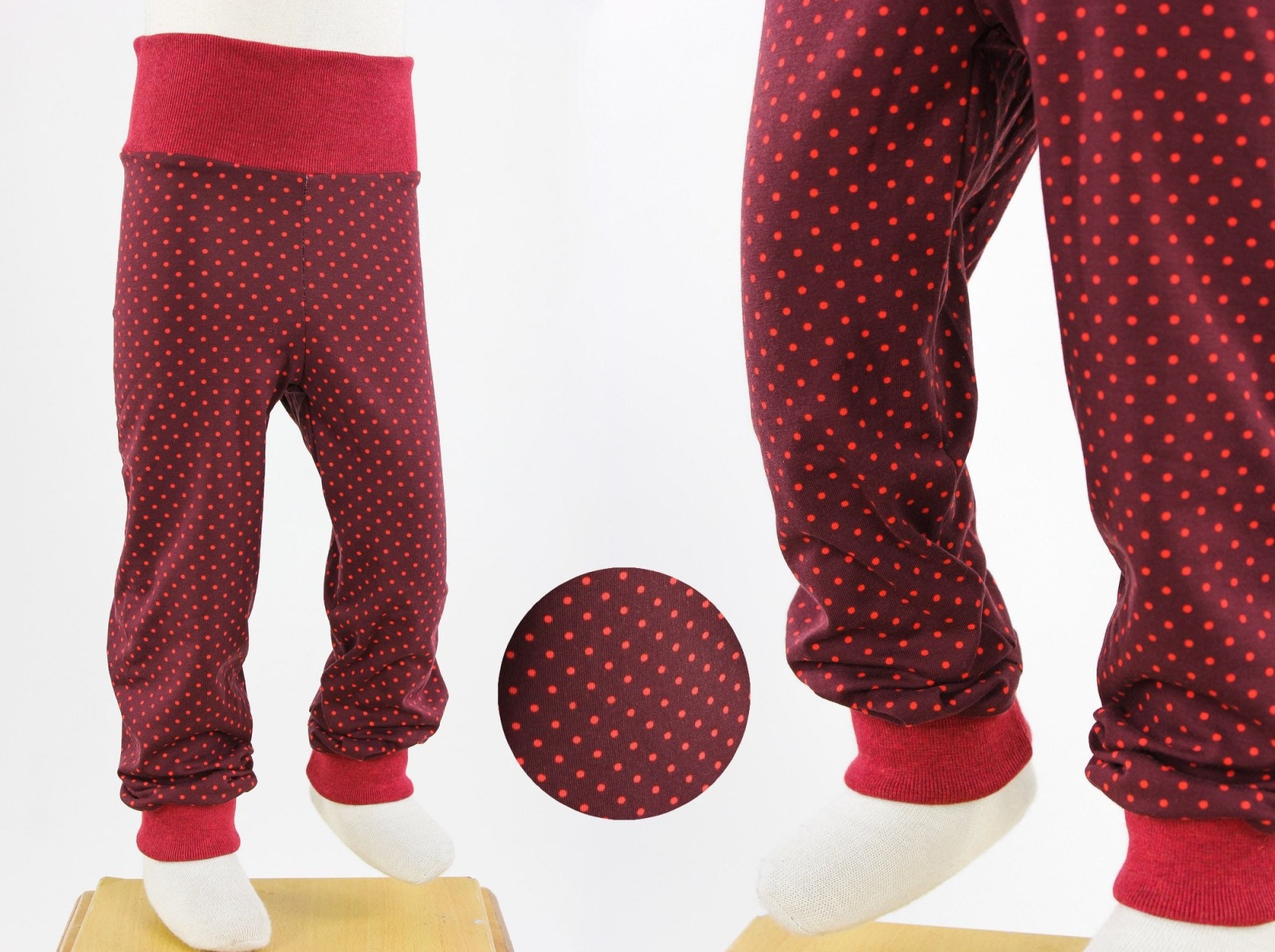 Leggings für Kinder dunkelrot mit Punkten