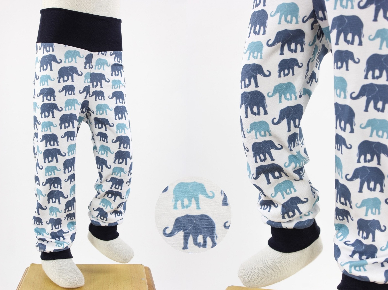 Leggings für Kinder mit blauen Elefanten