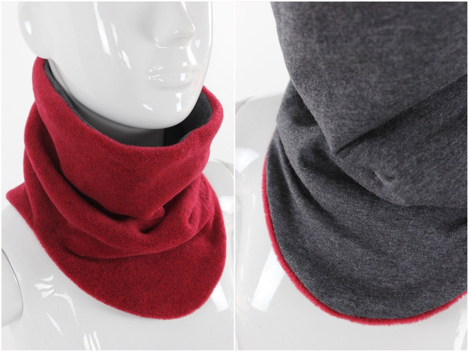 Fleece-Schlupfschal zum Wenden rot und anthrazit