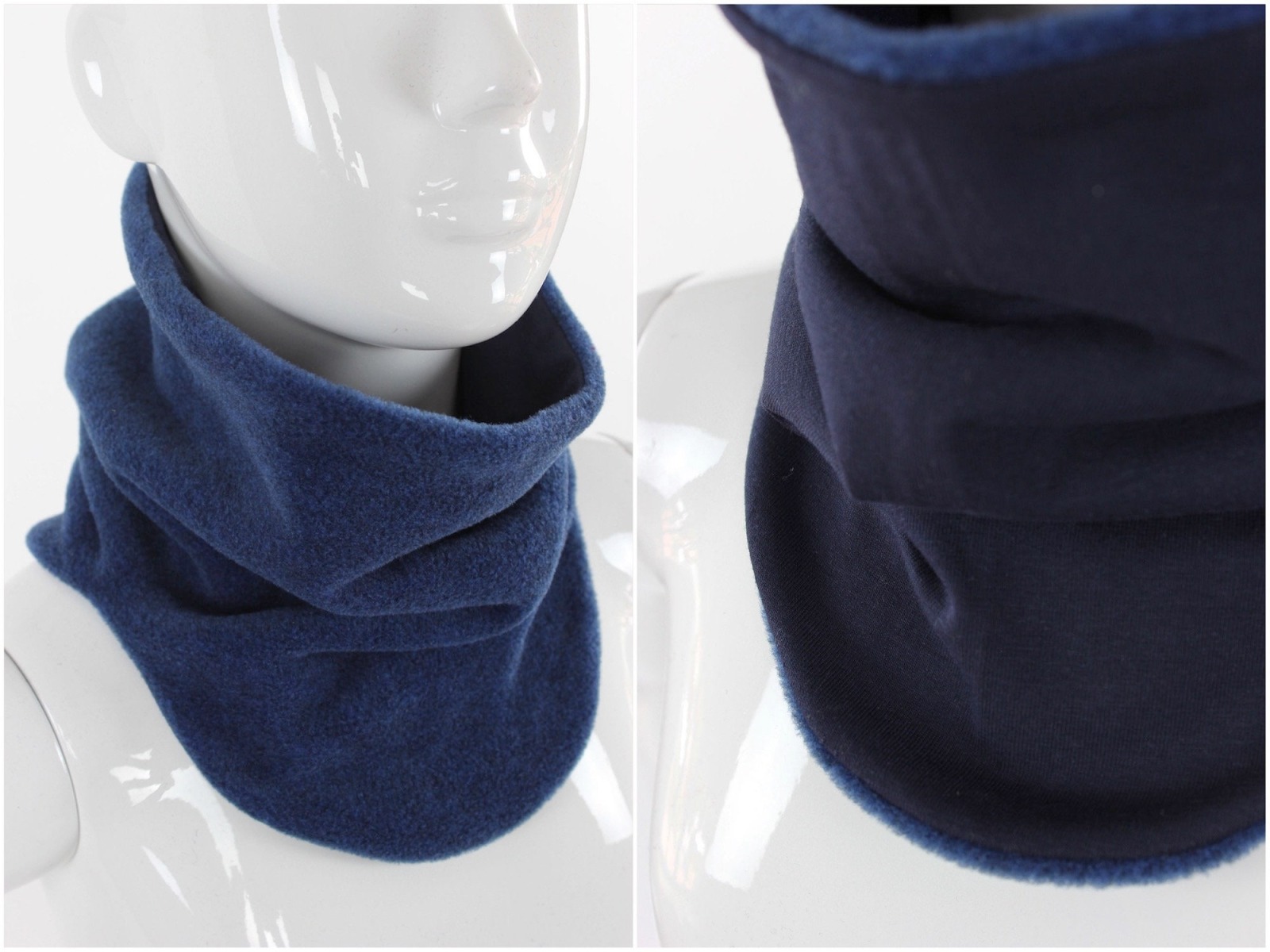 Fleece-Schlupfschal zum Wenden blau und marineblau