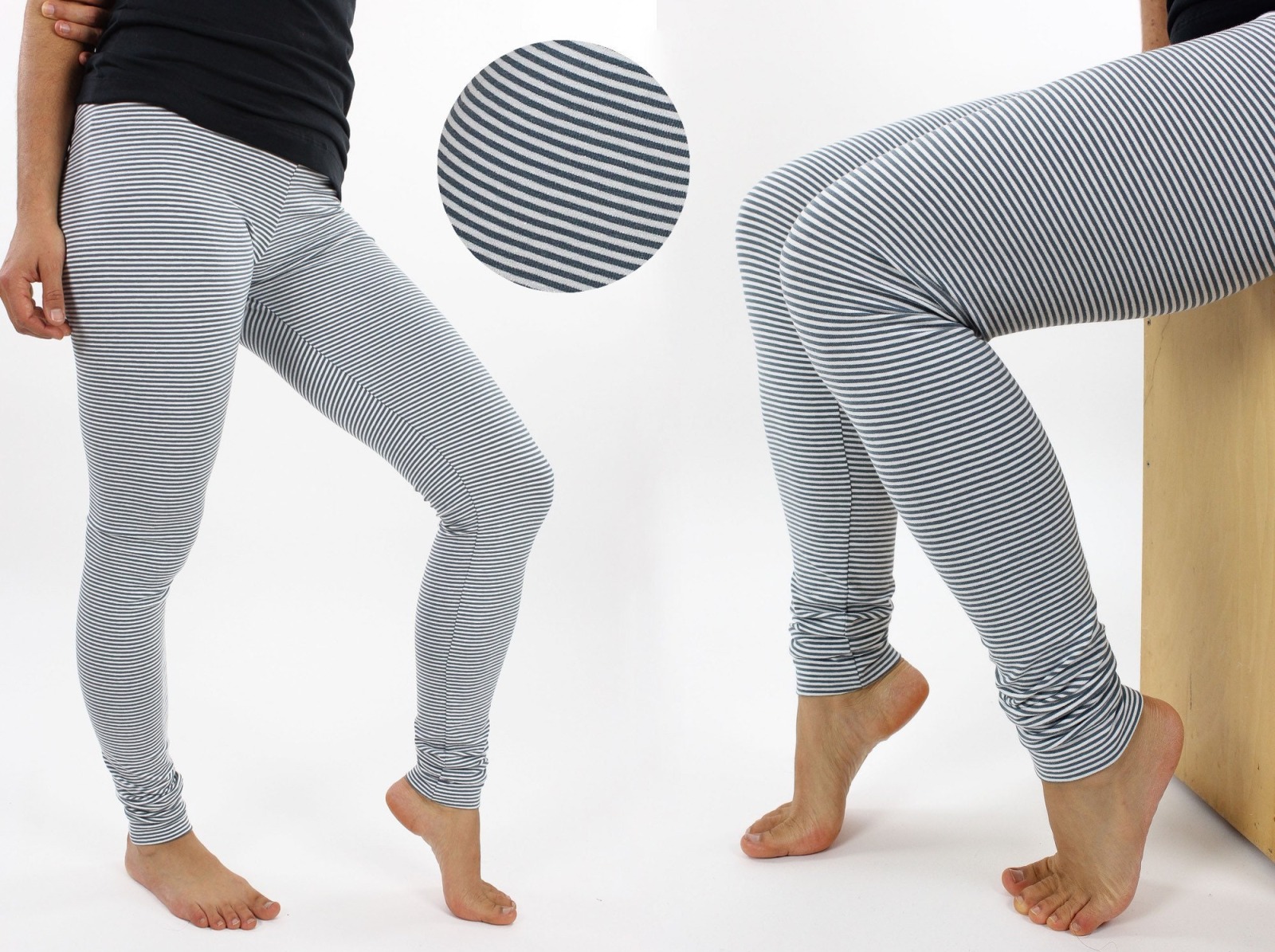 Leggings weiß mit dünnen graublauen Ringeln