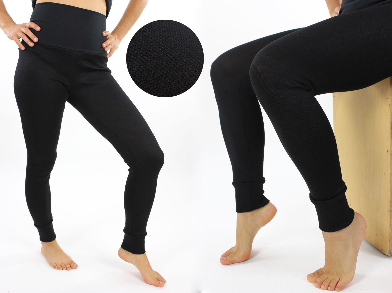 Leggings aus Merinostrick schwarz, atmungsaktiv, wärmeregulierend, kuschelweich