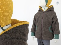 Wolljacke für Kinder braun mit Punkten auf gelb