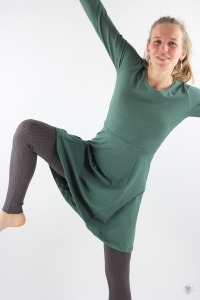 Skaterkleid mit langen Ärmeln, dunkelgrün meliert, elegantes Sommerkleid aus Öko-Jersey 8