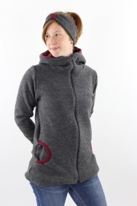 Damen-Wollwalkjacke anthrazit und beere meliert 2