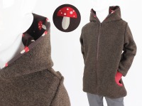 Wolljacke für Kinder braun mit Fliegenpilzen