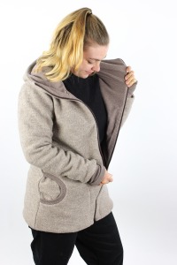 Damen-Wollwalkjacke beige und braun meliert 6