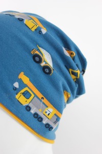 Beanie für Kinder zum Wenden blau mit Baufahrzeugen 4