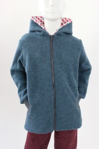 Wolljacke für Kinder graublau mit Walen und Vögeln 4