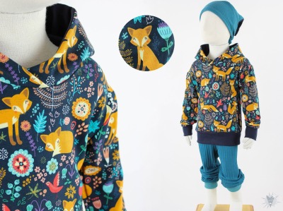 Kapuzenpulli für Kinder aus Jersey mit Füchsen und Blumen