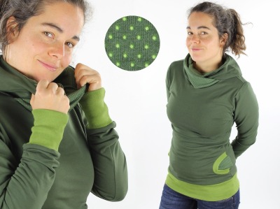 Kapuzenpulli für Damen olivgrün mit Punkten