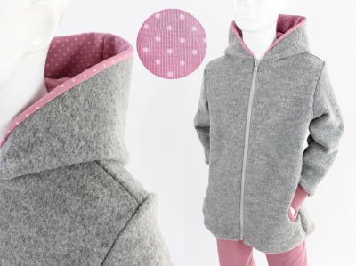 Wolljacke für Kinder grau mit rosa Punkten