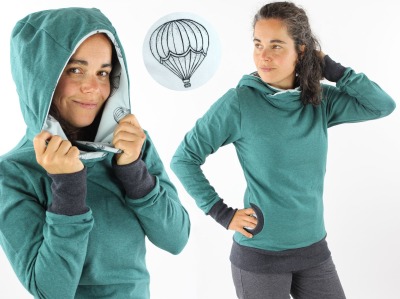 Kapuzenpulli für Damen grün mit Heißluftballons