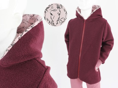 Wolljacke für Kinder beere mit rosa Pferden