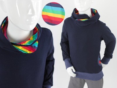 Kapuzenpulli für Kinder aus Sweat dunkelblau mit Regenbogenstreifen