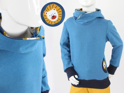 Kapuzenpulli für Kinder aus Sweat blau mit Löwen