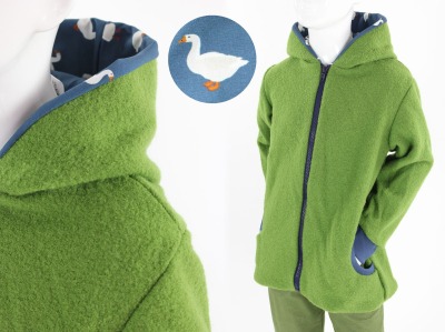 Wolljacke für Kinder grün mit Gänsen