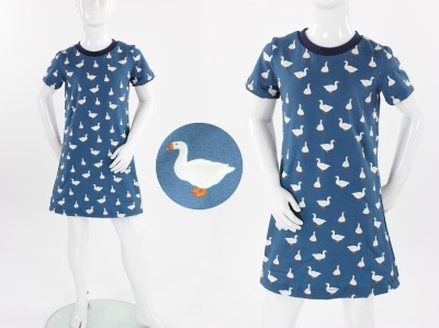 Shirtkleid für Kinder blau mit Gänsen