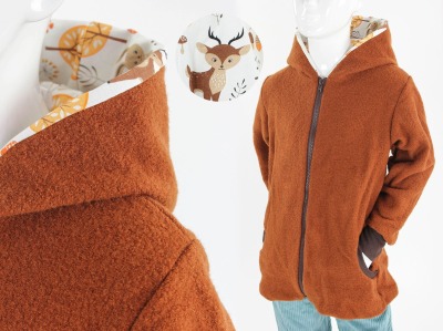 Wolljacke für Kinder terracotta mit Waldtieren